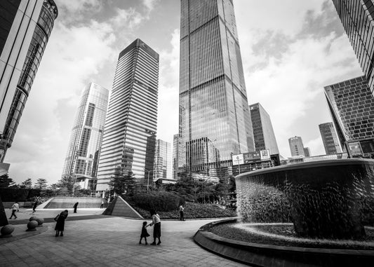 Shenzhen 5 poster, zwart-wit foto van architectuur in Shenzhen