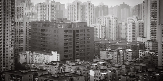 Shanghai 2 poster, zwart-wit foto van de stad Shanghai