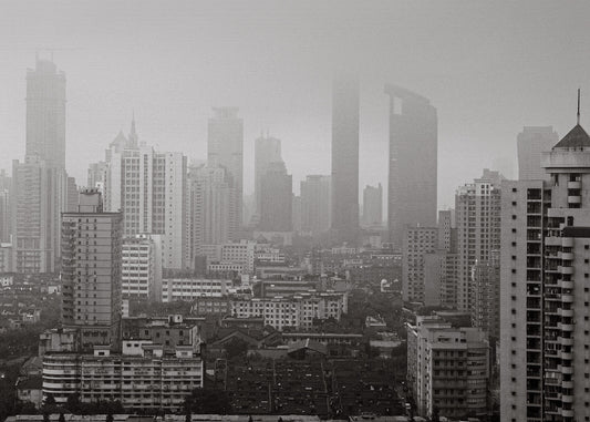 Shanghai 3 poster, zwart-wit foto van de stad Shanghai