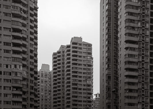 Shanghai 4 poster, zwart-wit foto van de stad Shanghai