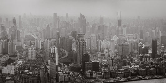 Shanghai 8 poster, zwart-wit foto van de stad Shanghai