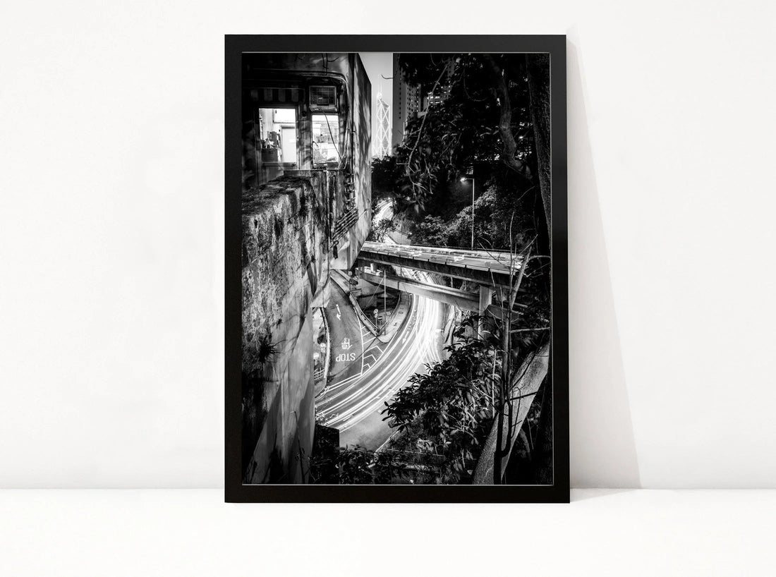 Zwart-wit fotografie van de skyline van Hongkong, kunstprint van Art of Rotterdam