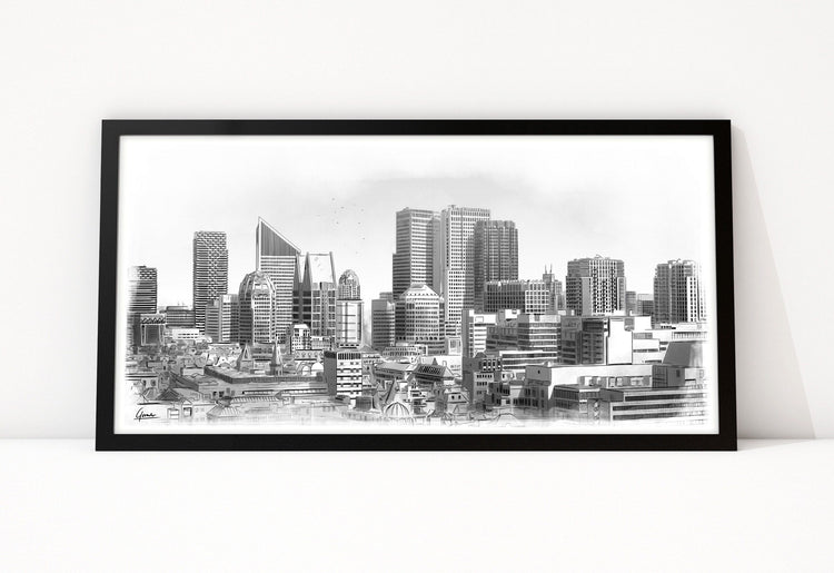 Den Haag Posters, skyline van Den Haag als lijntekening ingelijst