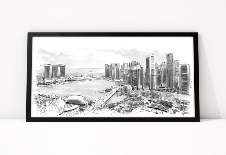 Singapore Posters, Marina Bay als lijntekening ingelijst