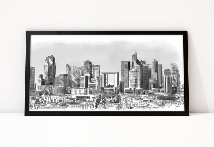 Parijs Posters, skyline van La Défense als lijntekening ingelijst