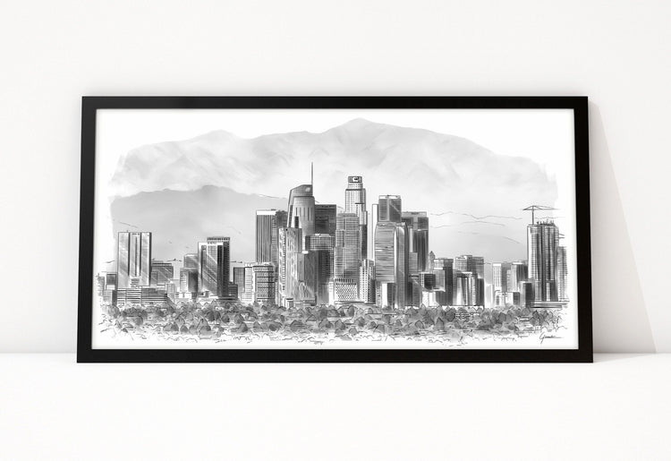 Los Angeles Posters, skyline van Downtown als lijntekening ingelijst
