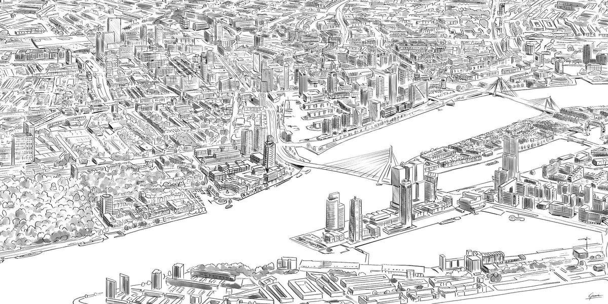Poster Rotterdam Hoogbouw van Bovenaf - Exclusieve Fine Art Print - Art of Rotterdam