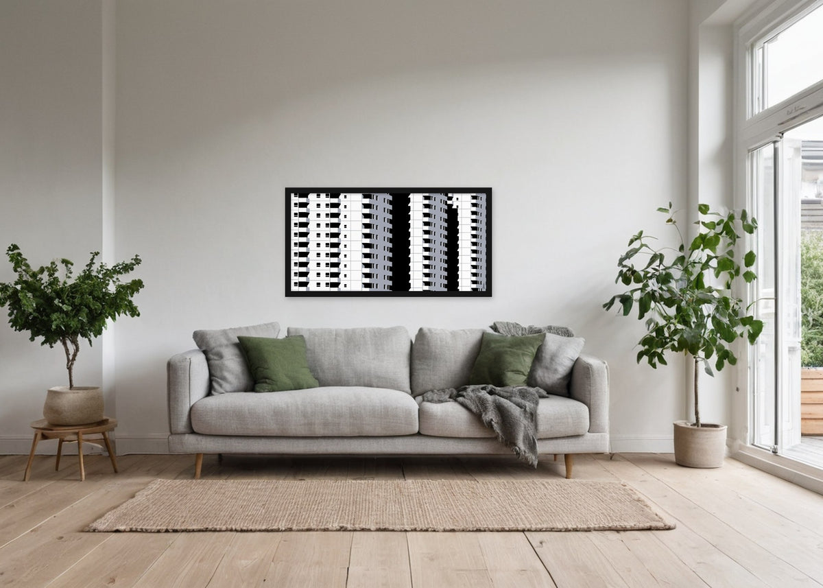 Poster Boompjes 1 Rotterdam ingelijst aan de muur in een woonkamer