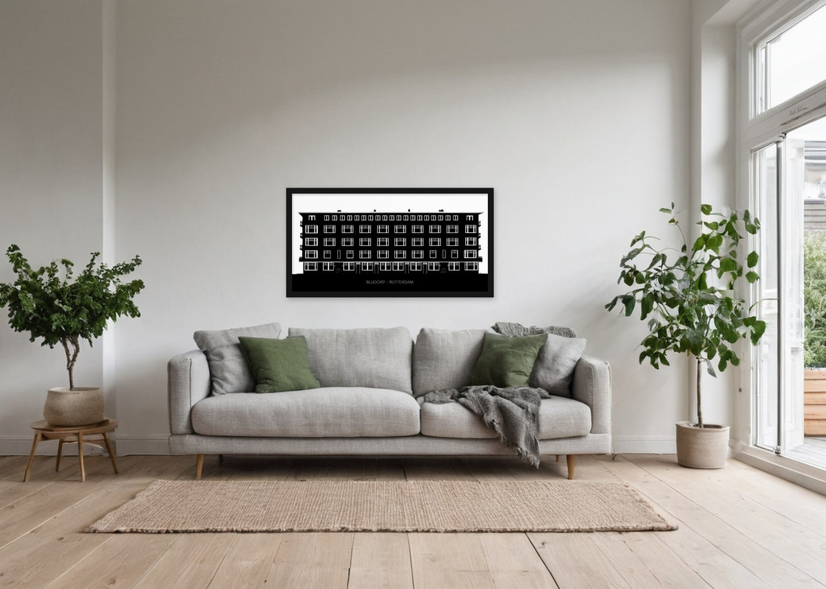 Poster Statenweg Blijdorp Rotterdam ingelijst aan de muur in een woonkamer