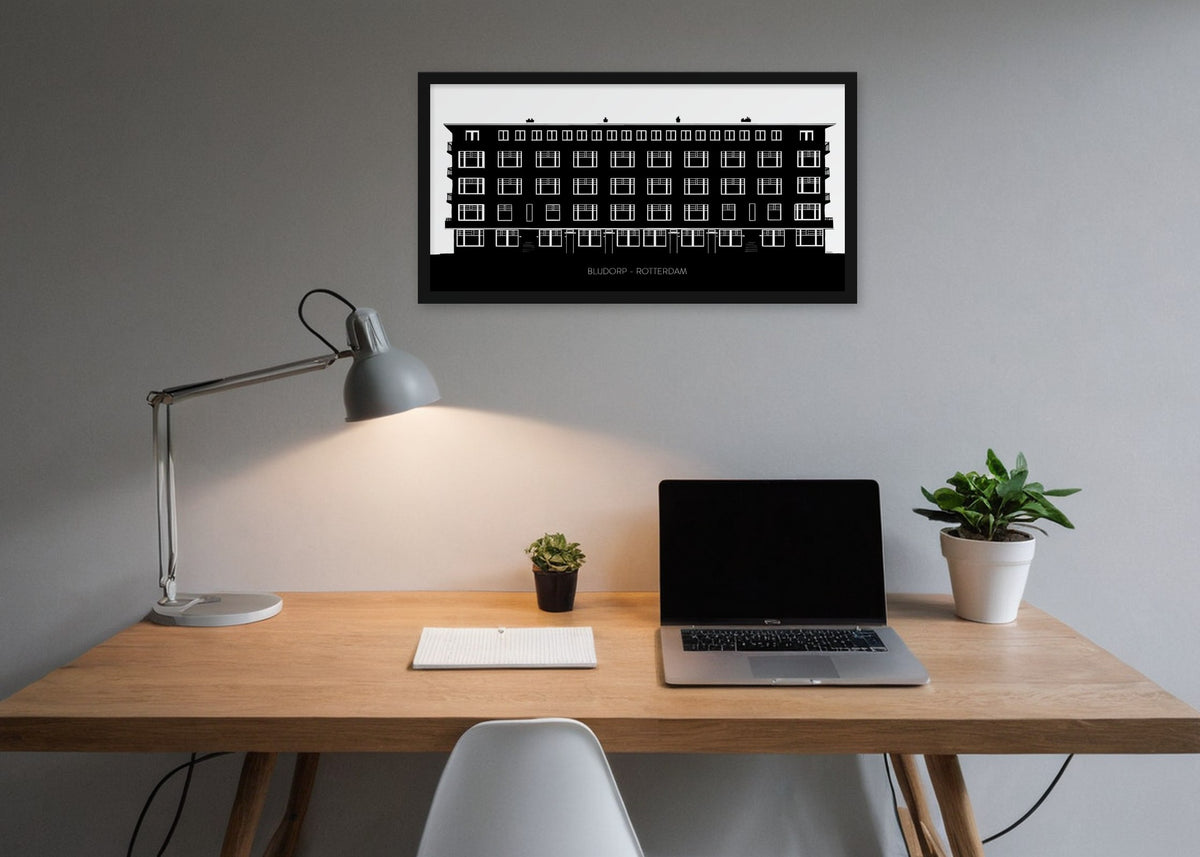 Poster Statenweg Blijdorp Rotterdam ingelijst aan de muur in een kantoor