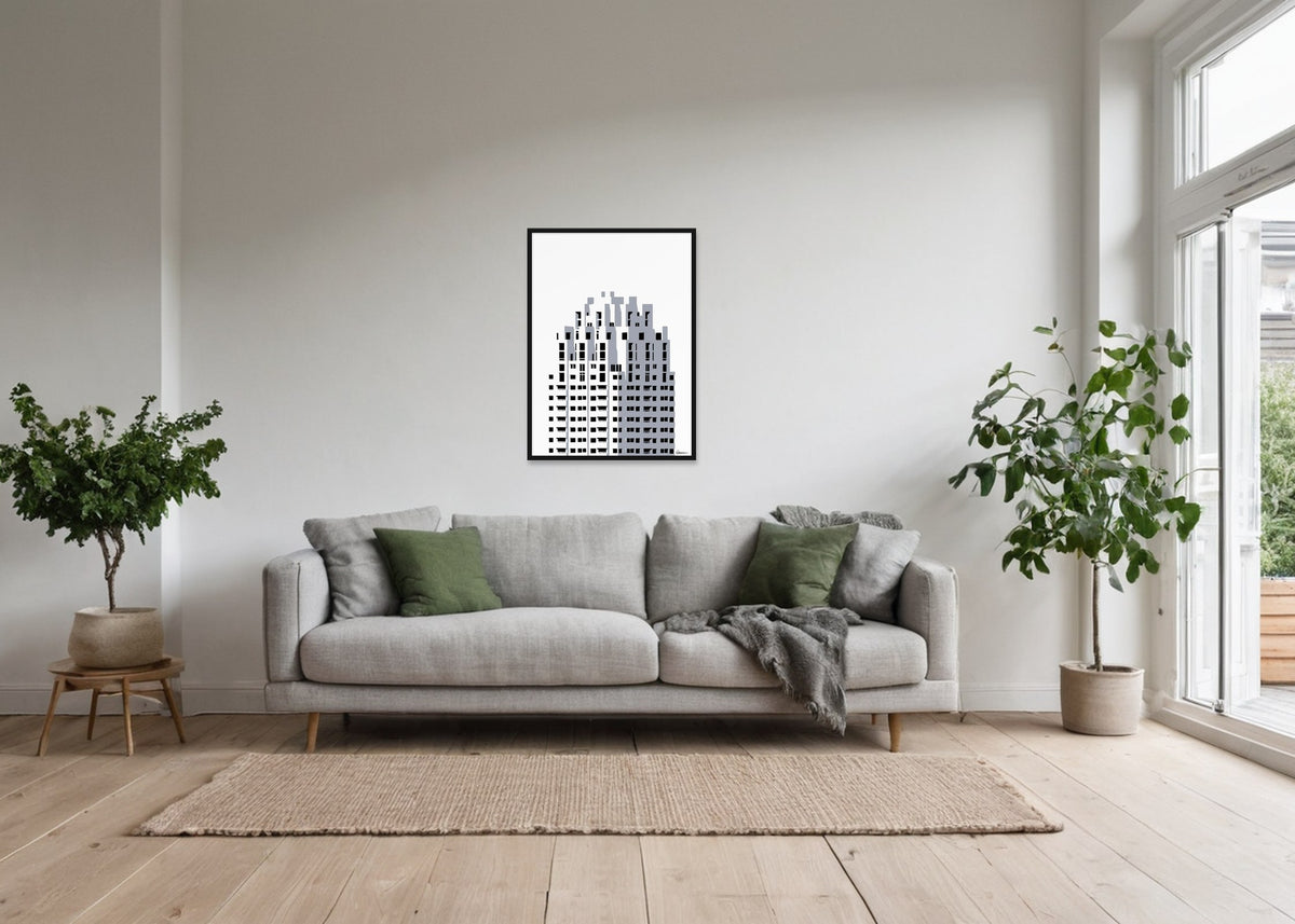 Poster New Orleans Rotterdam ingelijst aan de muur in een woonkamer