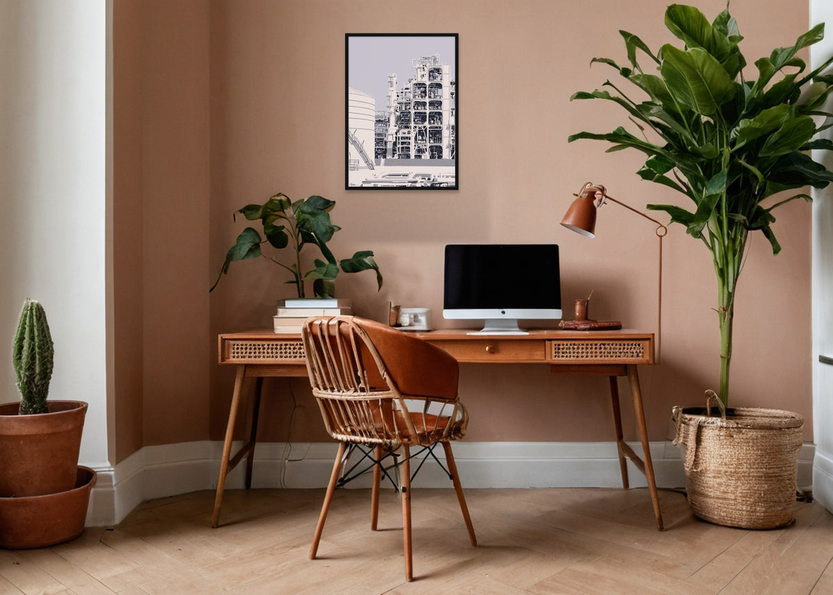 Poster Raffinaderij 3 Rotterdam ingelijst aan de muur in een kantoor