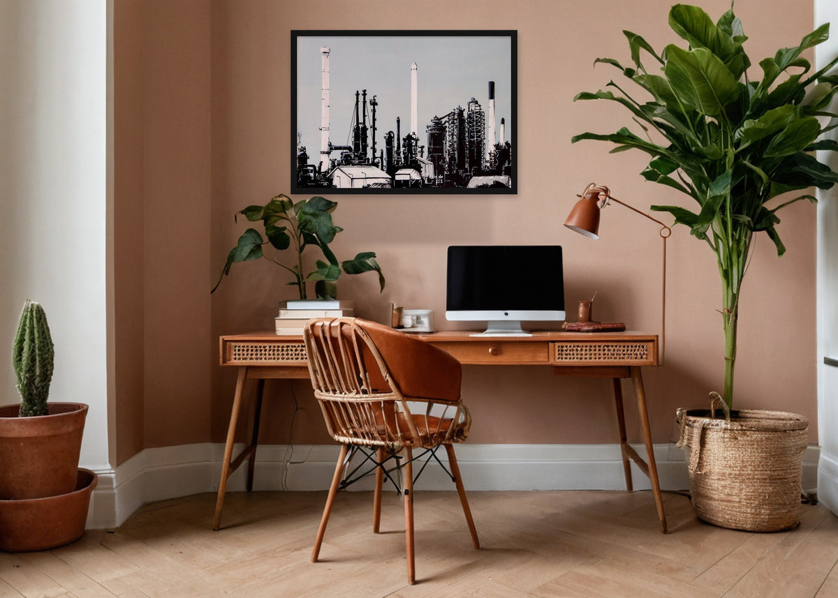 Poster Raffinaderij 2 Rotterdam ingelijst aan de muur in een kantoor