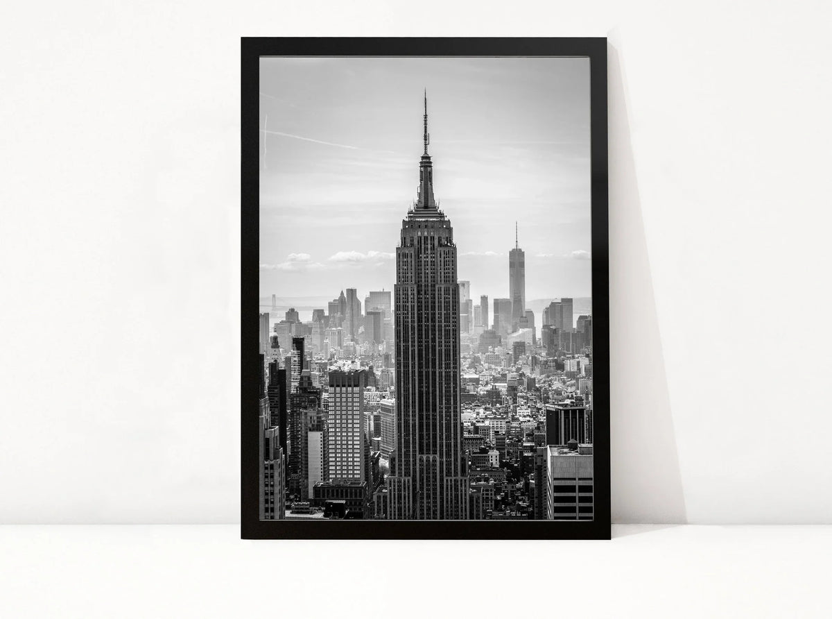 New York 1 poster, zwart-wit kunstfotografie van architectuur en skyline