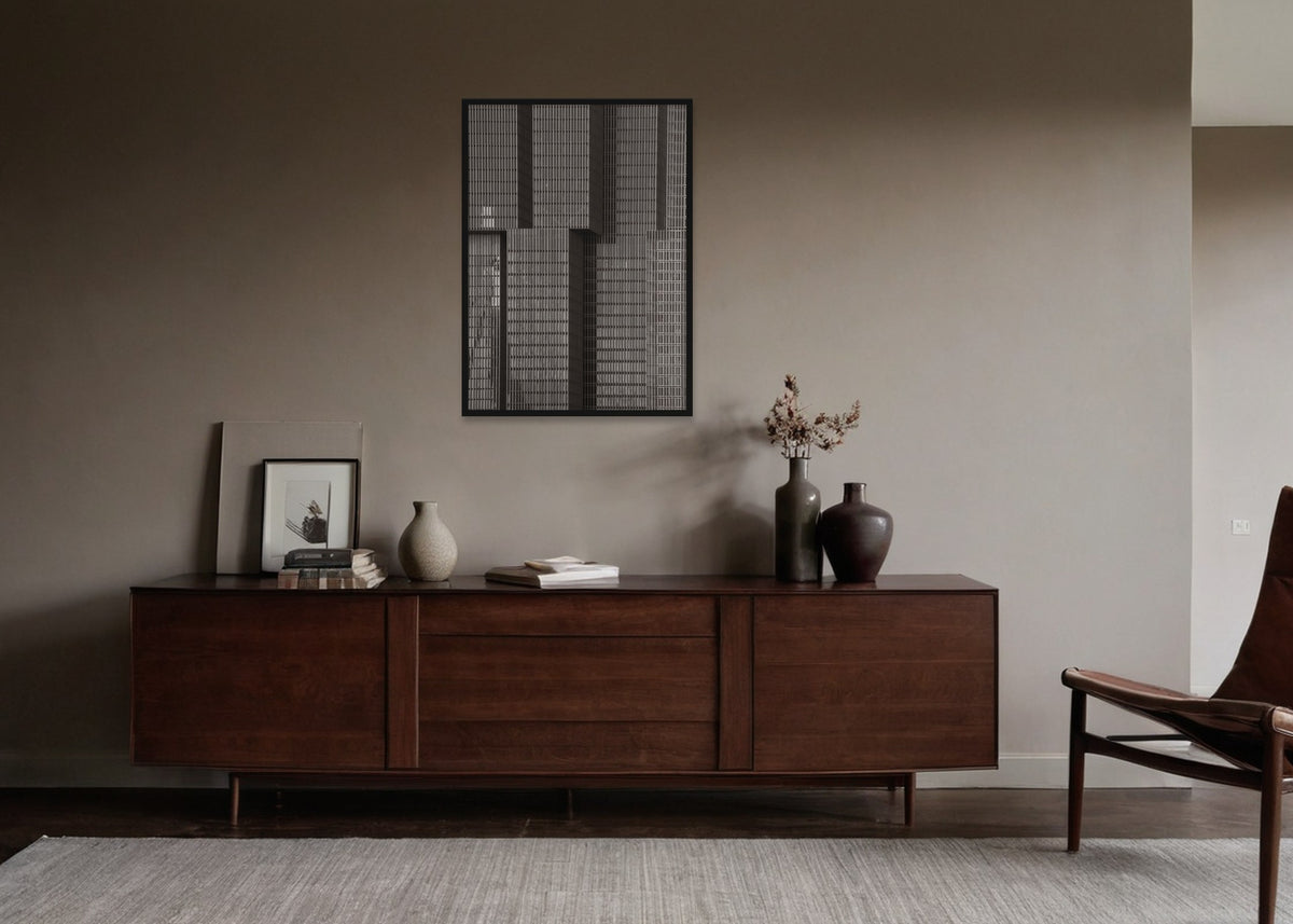 Poster Rotterdam 3 stadsfotografie ingelijst aan de muur in een woonkamer