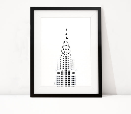 Poster Chrysler Building New York dag, handgetekende kunst van Manhattan ingelijst
