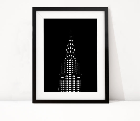 Poster Chrysler Building New York nacht, handgetekende kunst van Manhattan ingelijst