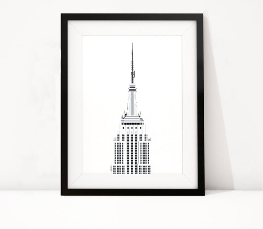 Poster Empire State Building New York dag, handgetekende kunst van Manhattan ingelijst