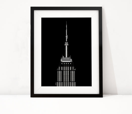 Poster Empire State Building New York nacht, handgetekende kunst van Manhattan ingelijst