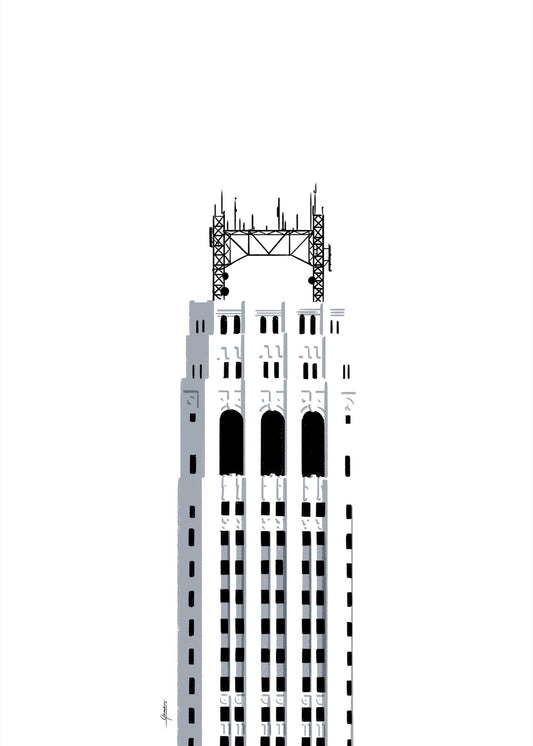 Twenty Exchange Place New York poster dag, handgetekende art deco tekening in zwarte lijnen op een witte achtergrond