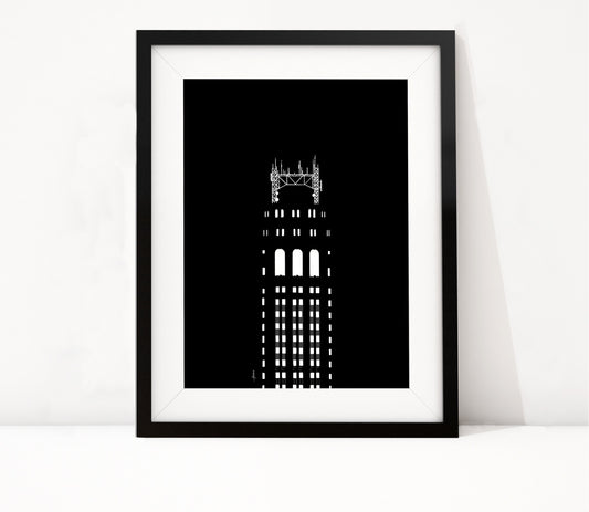 Poster Twenty Exchange Place New York nacht, handgetekende kunst van Manhattan ingelijst