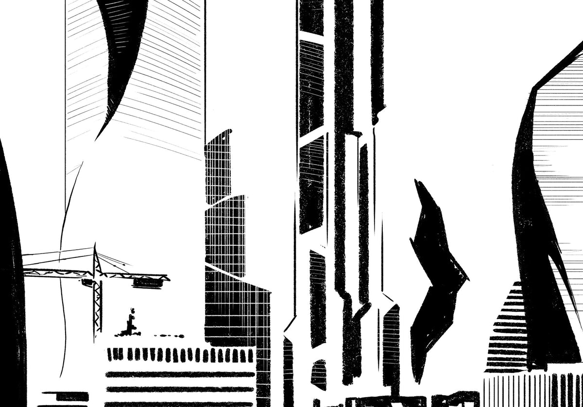 Detail van de Amsterdam Future Skyline poster met de torens in het midden