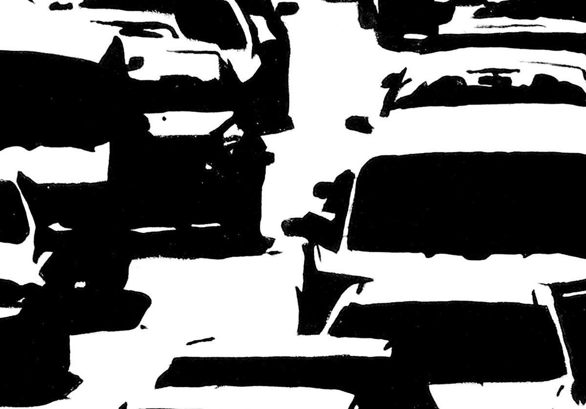 Detail van de Shanghai Verkeer poster met de auto's in de file