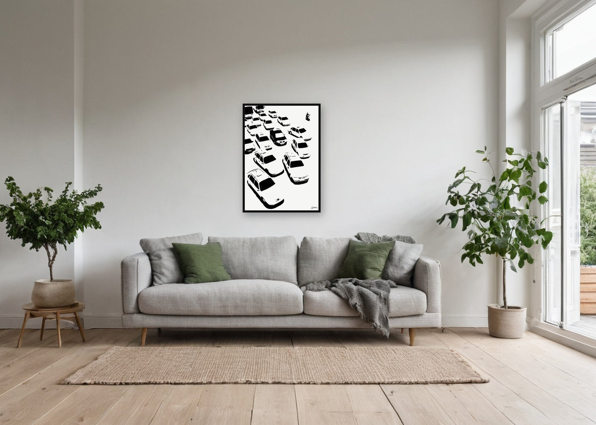 Poster Shanghai Crossroad ingelijst aan de muur in een woonkamer