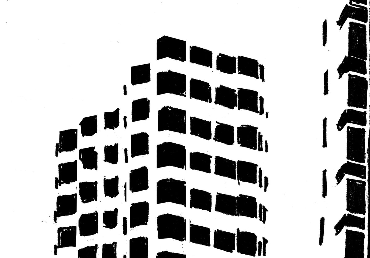 Detail van de Shanghai Highrise poster met de gevels en balkons