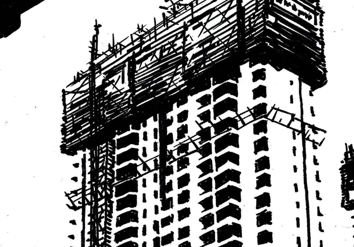 Detail van de Shanghai Highway poster met de toren in de steigers
