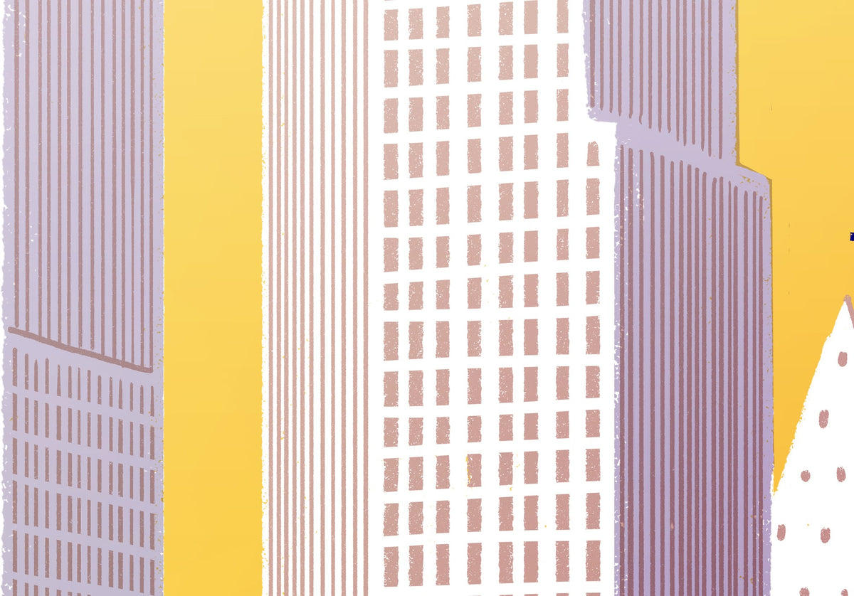 Detail van de Den Haag Skyline met Treinen poster met de torens en bovenleidingen