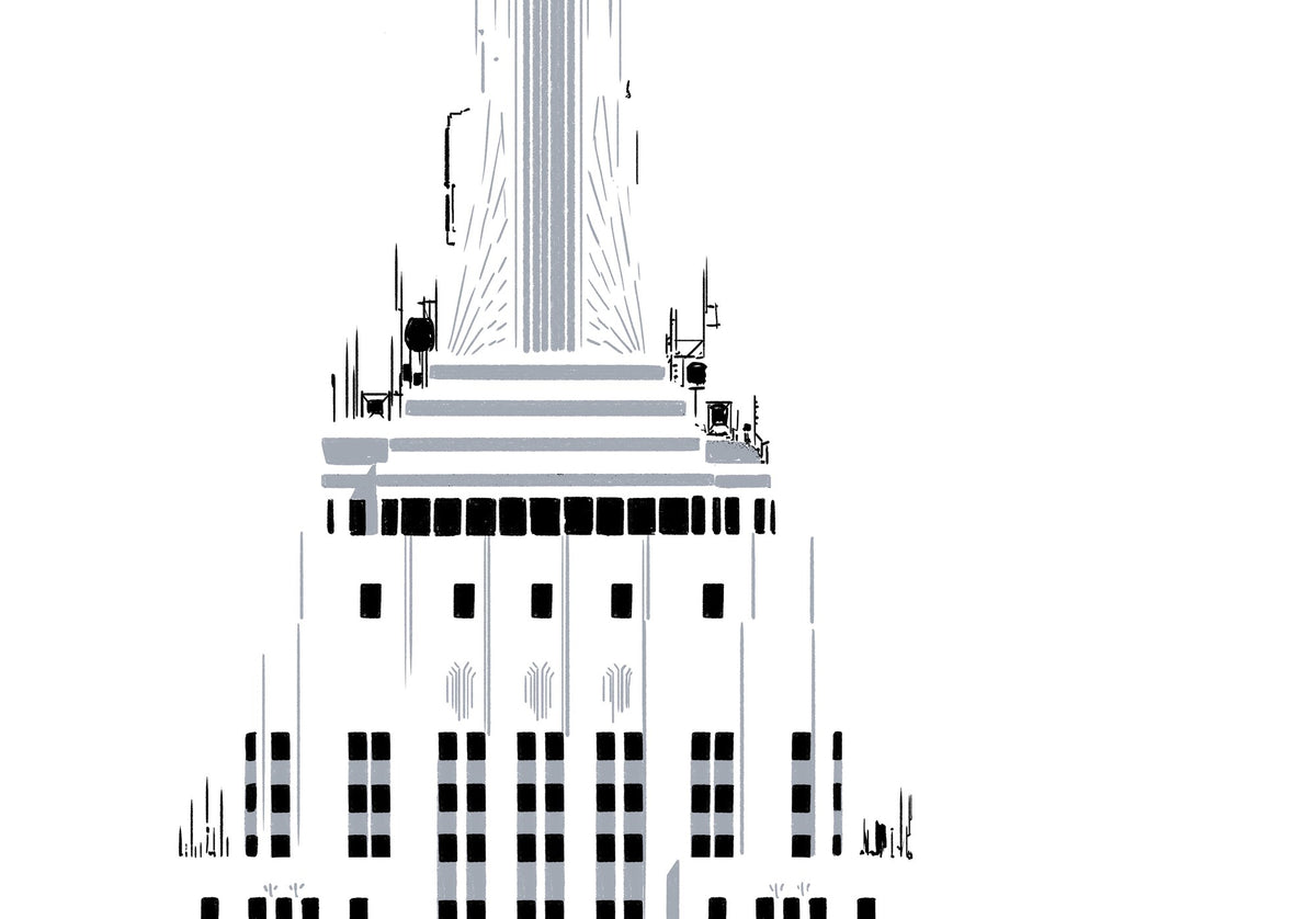 Detail van de Skyscraper Tops New York poster met de top van het Empire State Building