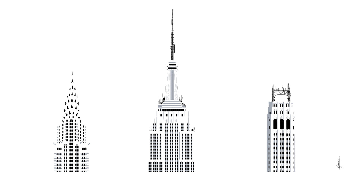 Skyscraper Tops New York poster met het Chrysler Building, Empire State Building en Twenty Exchange Place