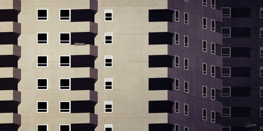 Boompjes 3 poster, balkons en ramen in grijs, beige en paars