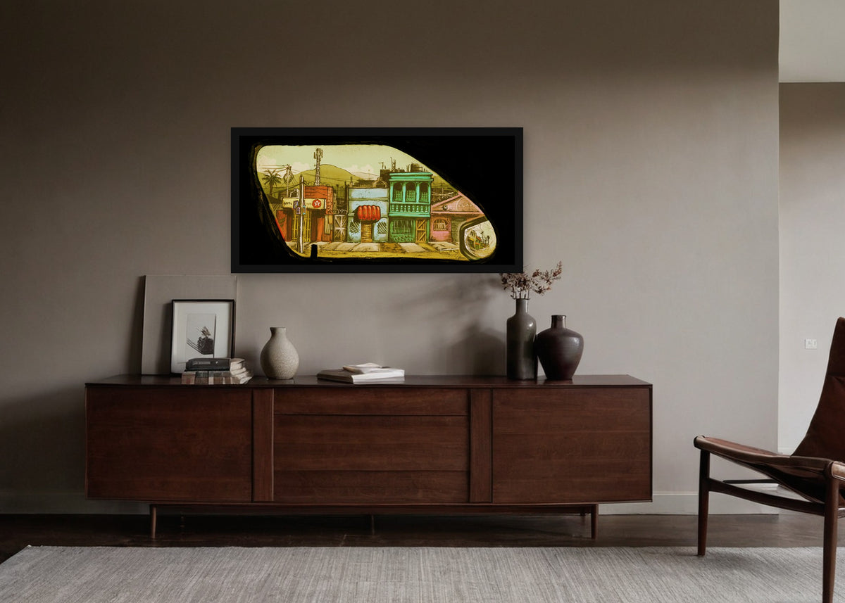 Poster Centraal-Amerika ingelijst aan de muur in een woonkamer