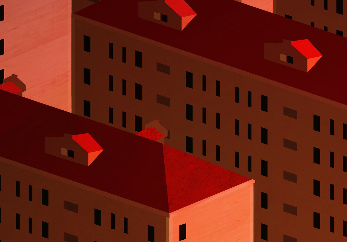 Detail van de China Housing Blocks poster met de daken