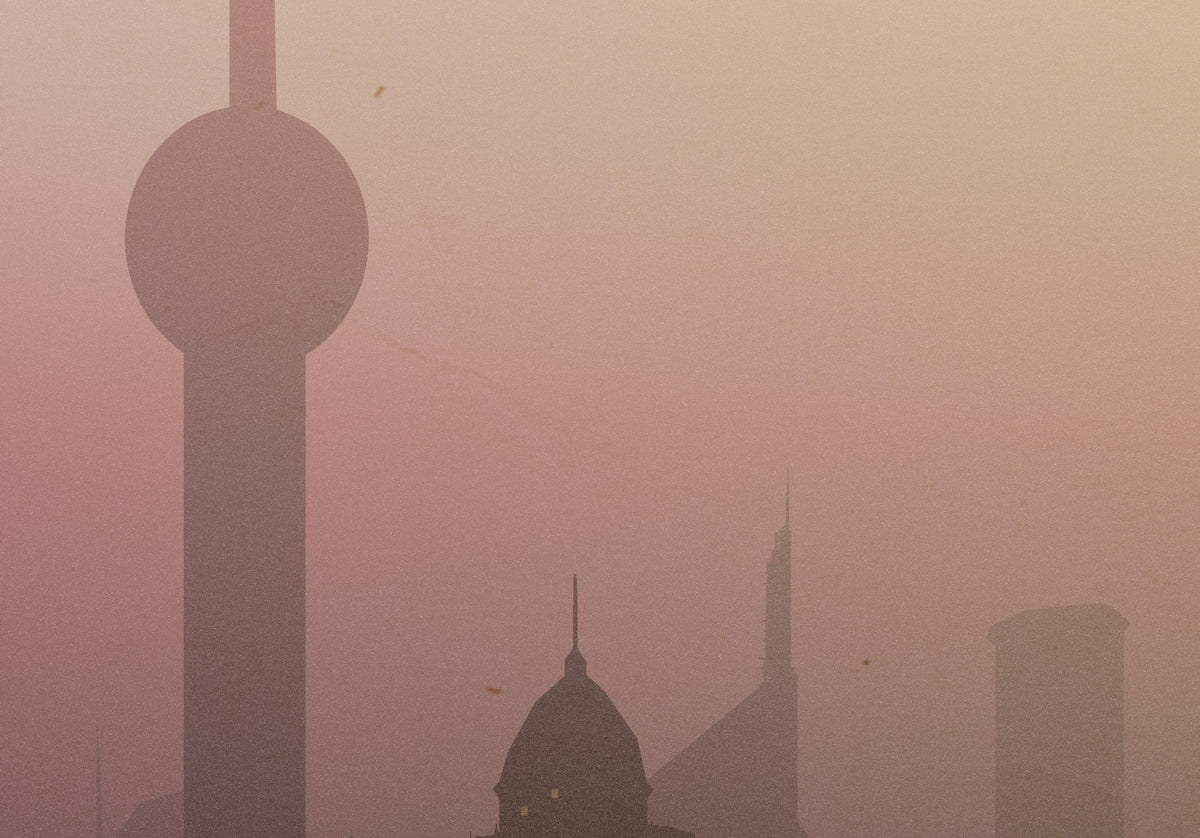 Detail van de Shanghai Morning Sun poster met de Oriental Pearl Tower