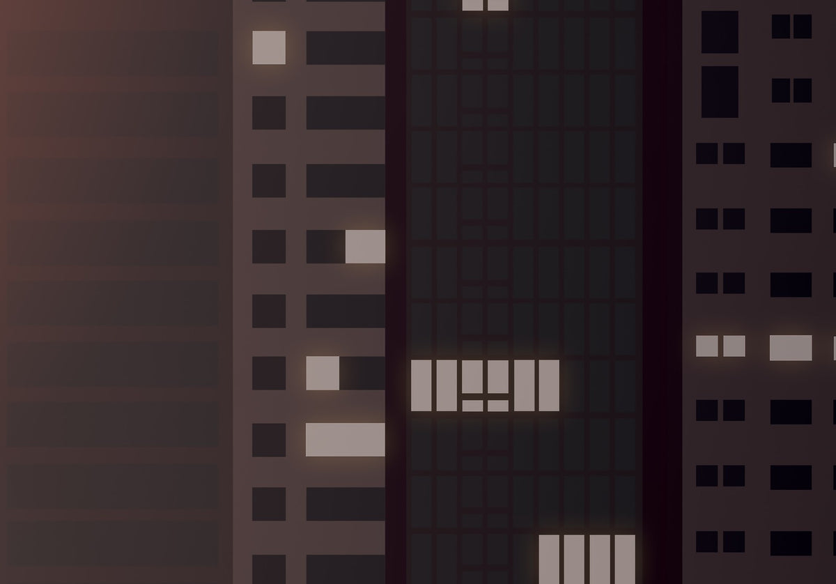 Detail van de Wilhelminapier bij Nacht poster met de verlichte ramen