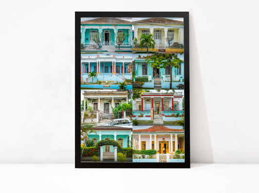Poster Cuba Villas Collage ingelijst, acht kleurenfoto's van villa's in Cuba