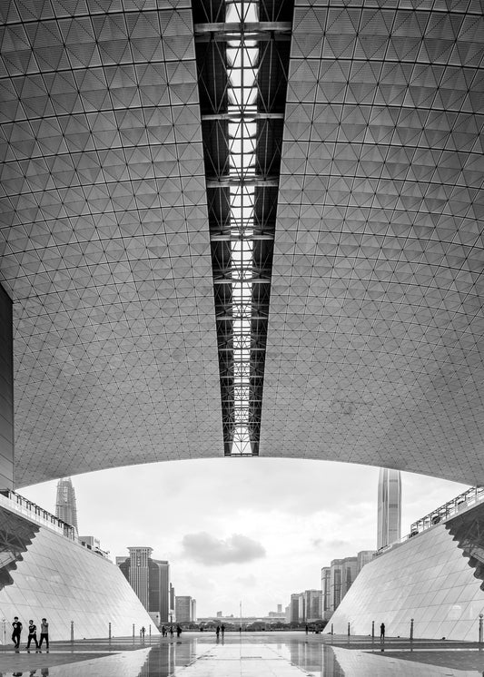 Shenzhen 1 poster, zwart-wit foto van architectuur in Shenzhen