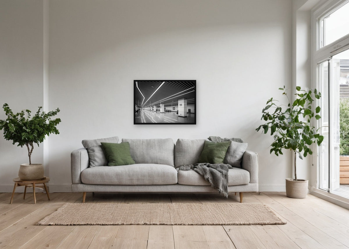 Poster Shenzhen 2 ingelijst aan de muur in een woonkamer