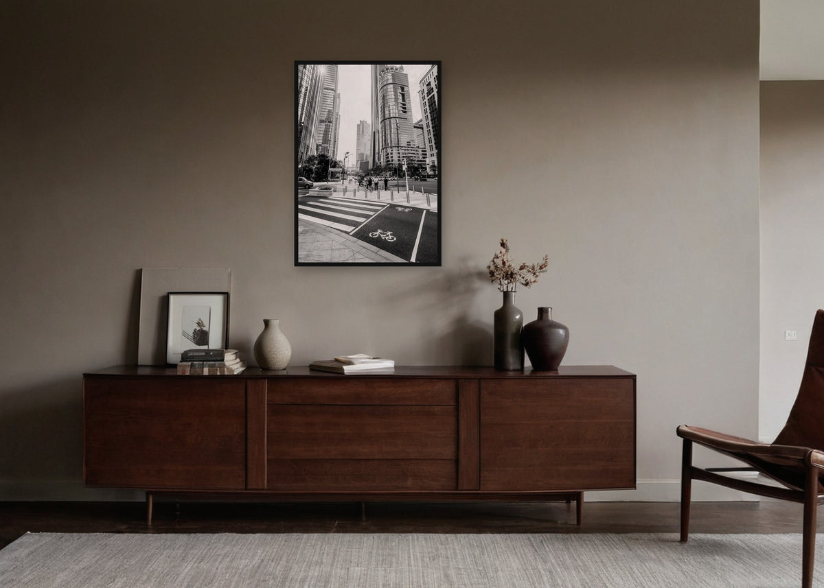 Poster Shenzhen 3 ingelijst aan de muur in een woonkamer