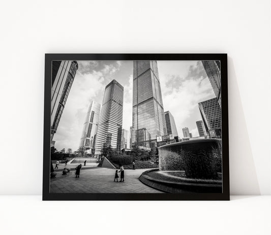 Poster Shenzhen 5 ingelijst, zwart-wit stadsfotografie uit Shenzhen