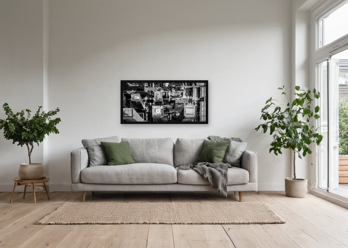 Poster Shenzhen 6 ingelijst aan de muur in een woonkamer