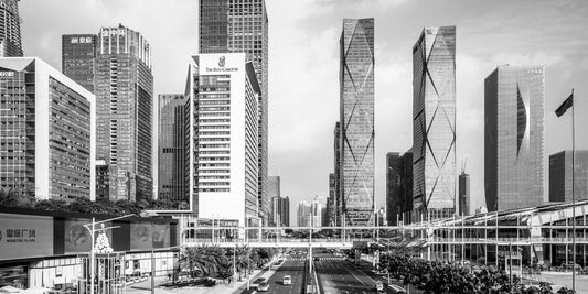 Shenzhen 7 poster, zwart-wit foto van architectuur in Shenzhen