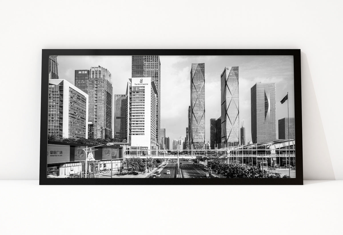 Poster Shenzhen 7 ingelijst, zwart-wit stadsfotografie uit Shenzhen