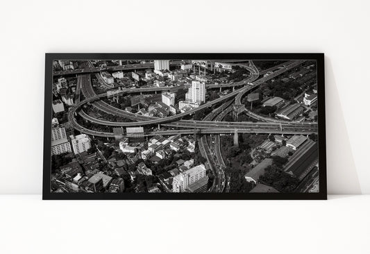 Poster Bangkok Flyovers ingelijst, zwart-witfoto van verhoogde snelwegen in Bangkok