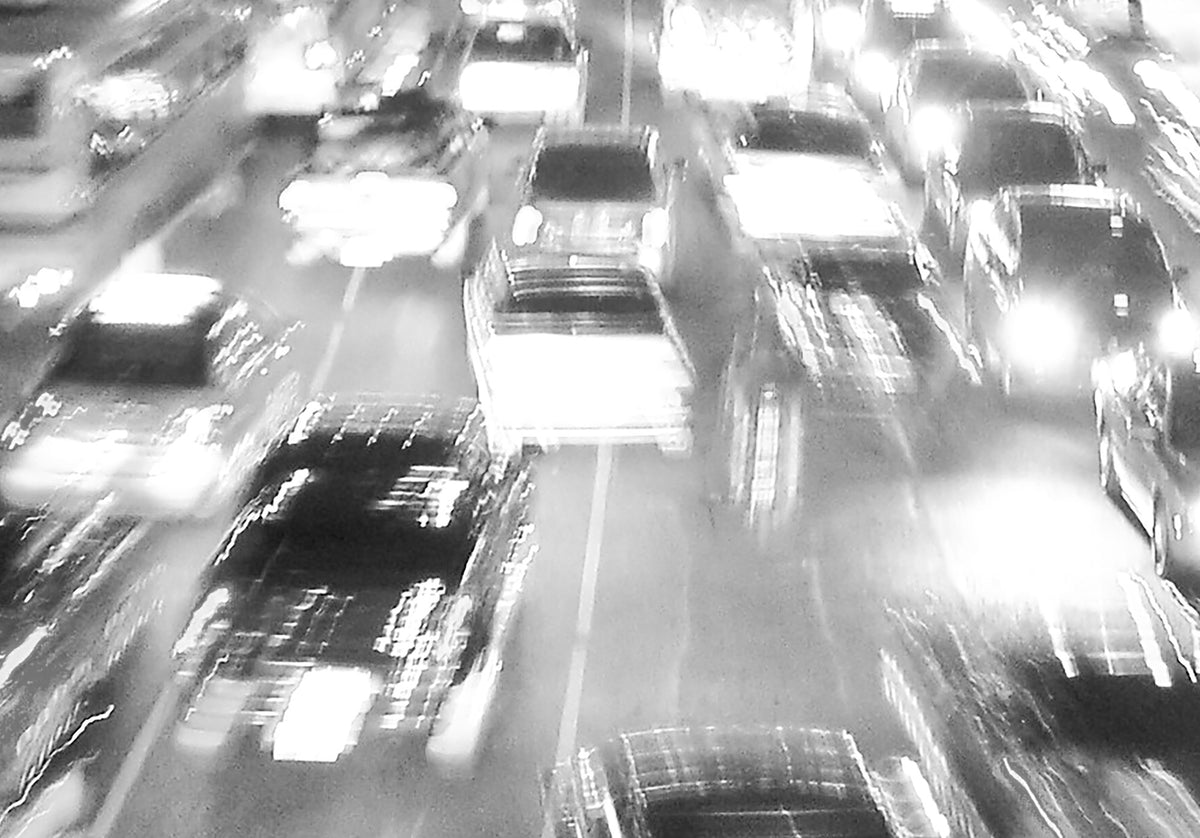 Detail van de Bangkok Rush Hour poster met de auto's in beweging