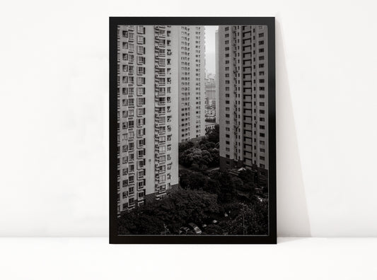 Poster Shanghai 1 ingelijst, zwart-wit stadsfotografie uit Shanghai