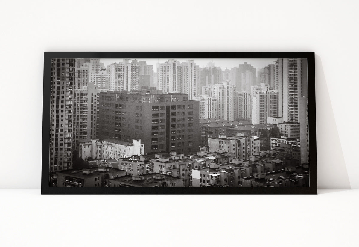 Poster Shanghai 2 ingelijst, zwart-wit stadsfotografie uit Shanghai